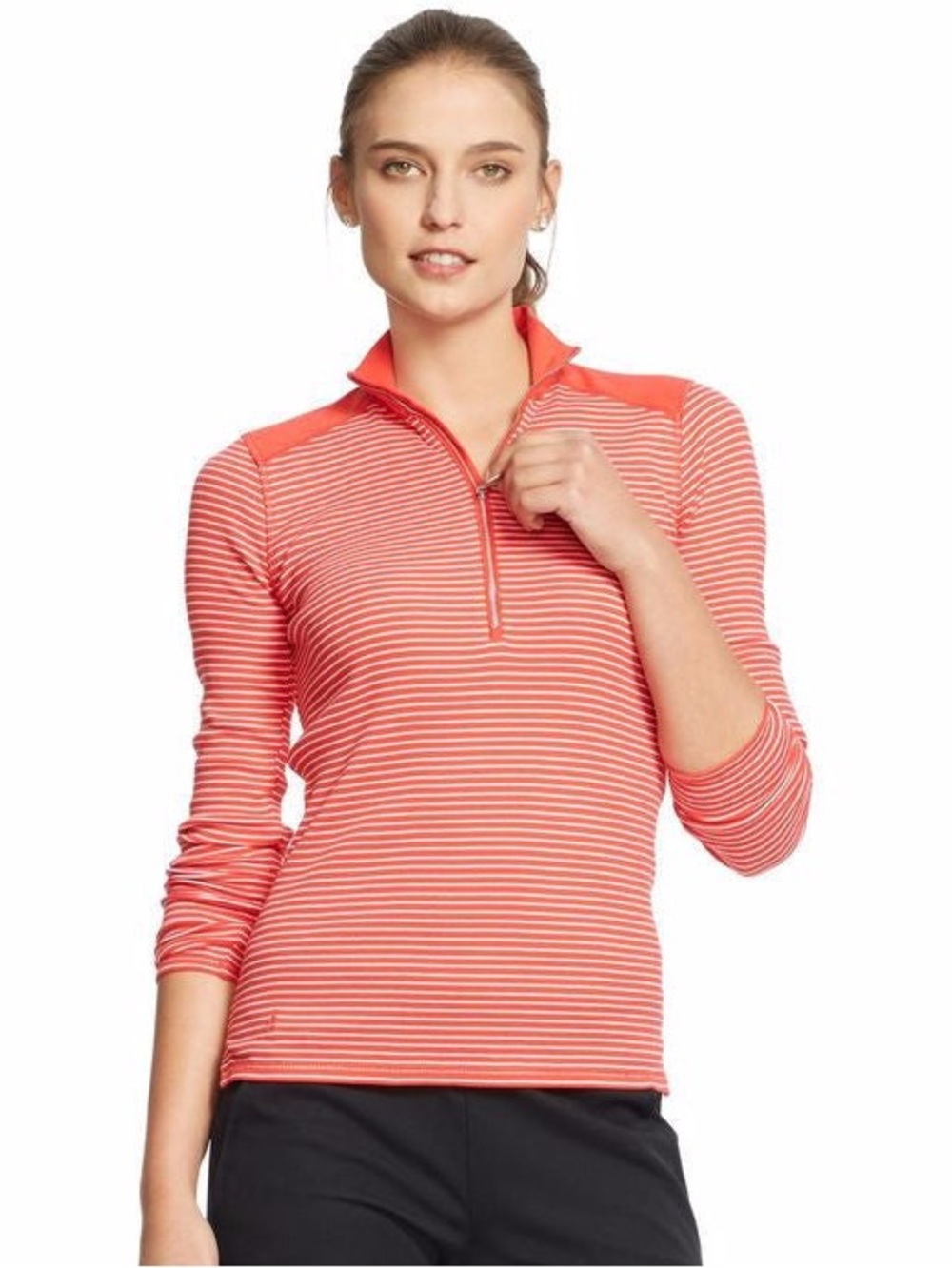 Lauren Ralph Lauren Women’s Mock Neck Quarter Zip Pullover Striped Medium